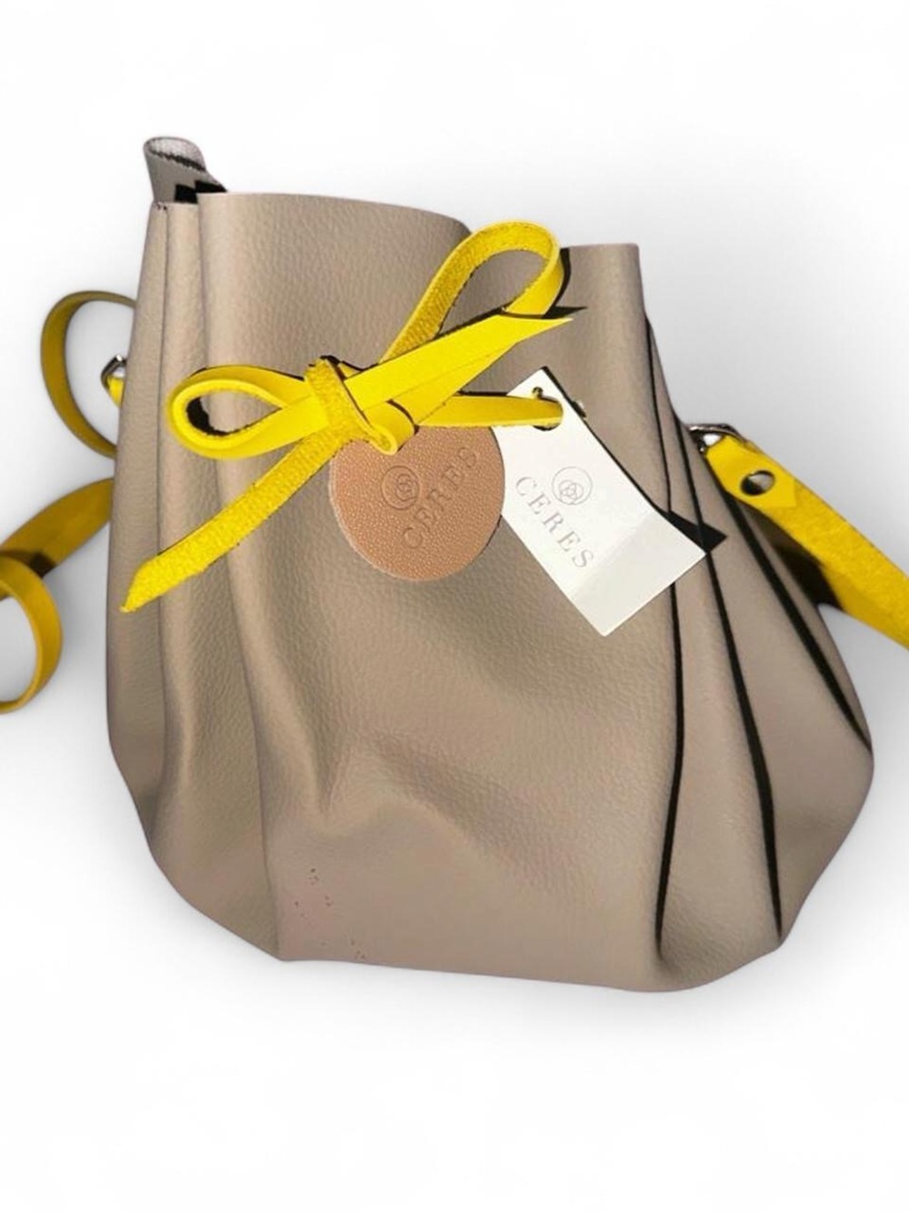 Ceres Taupe Bucket Crossbody with Yellow Trim